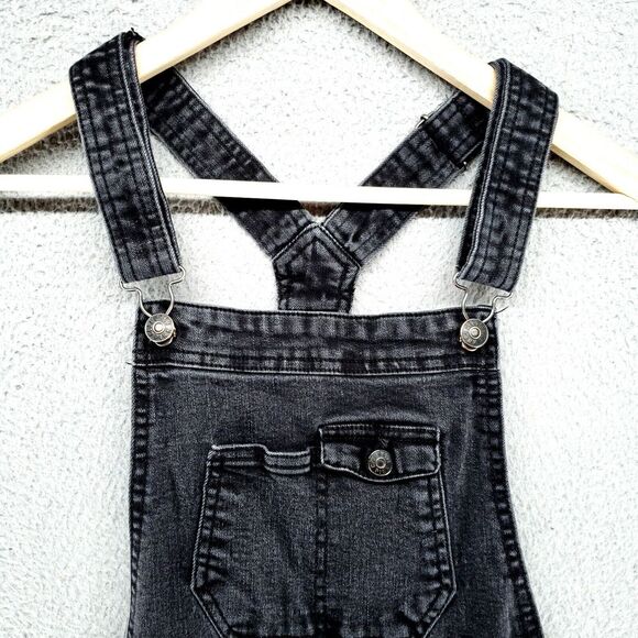 CELEBRITY PINK Boyfriend Destructed Denim Overalls Women 7/28 Racer Back Fade - Picture 6 of 16